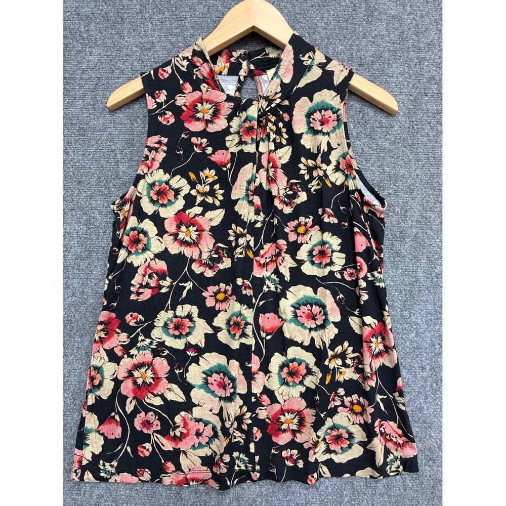 Anthropologie Vanessa Virginia Black Floral Mock Neck Sleeveless Top Small NWT